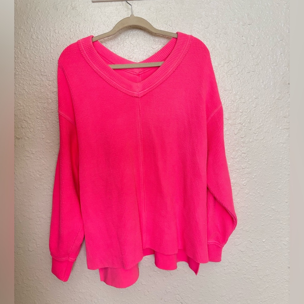 Aerie Bright Pink V-Neck Sweater